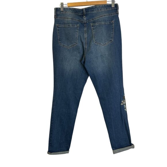 R Jeans Floral Embroidery Jeans Womens Sz 30 Mid Rise‎ Cropped Skinny Cuffed - Picture 2 of 4